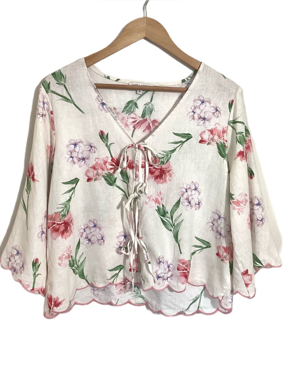 Laura Ashley Scalloped Floral Tie Front Blouse XL